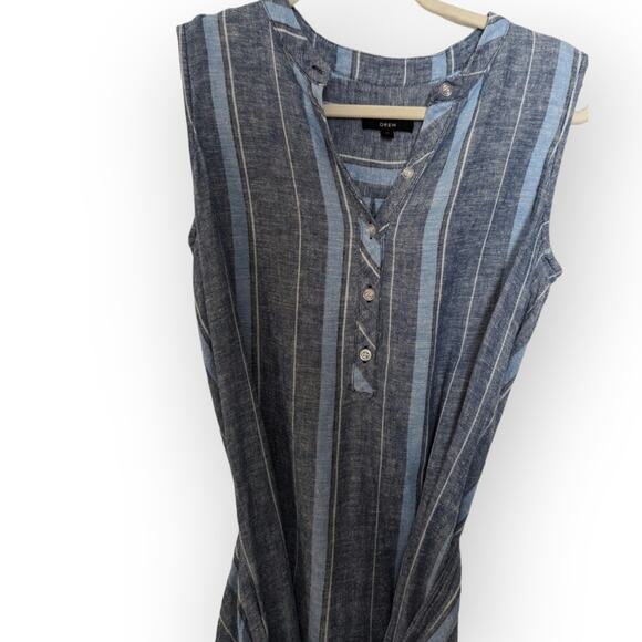 Drew Linen Blend Blue Striped Sheath Style Mini Dress Size Small - Picture 4 of 7